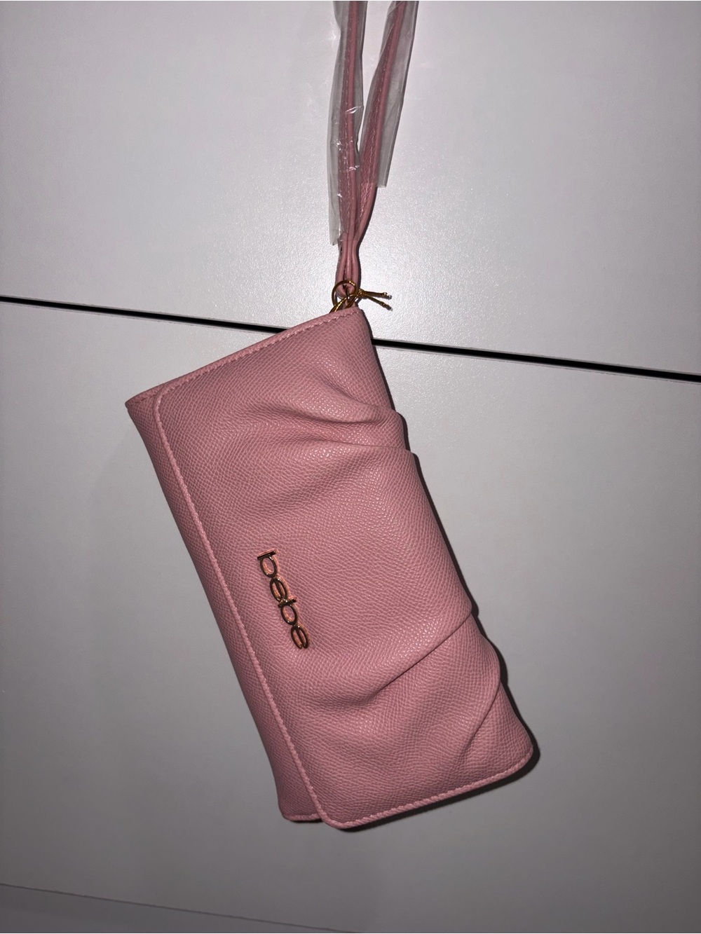 bebe Pink Wristlet Clutch with Gold Logo